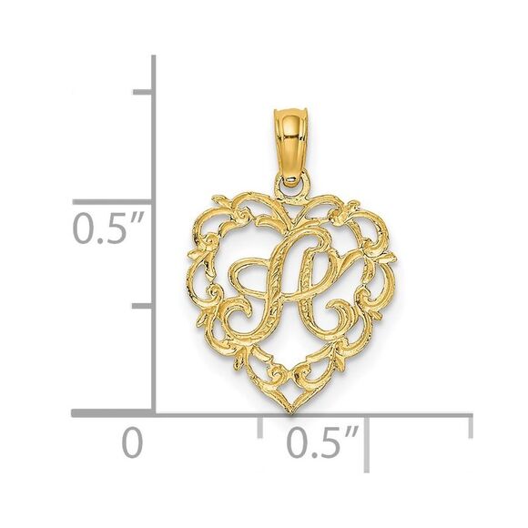 14K Yellow Gold Heart Script Letter A Initial Charm - Picture 3 of 4